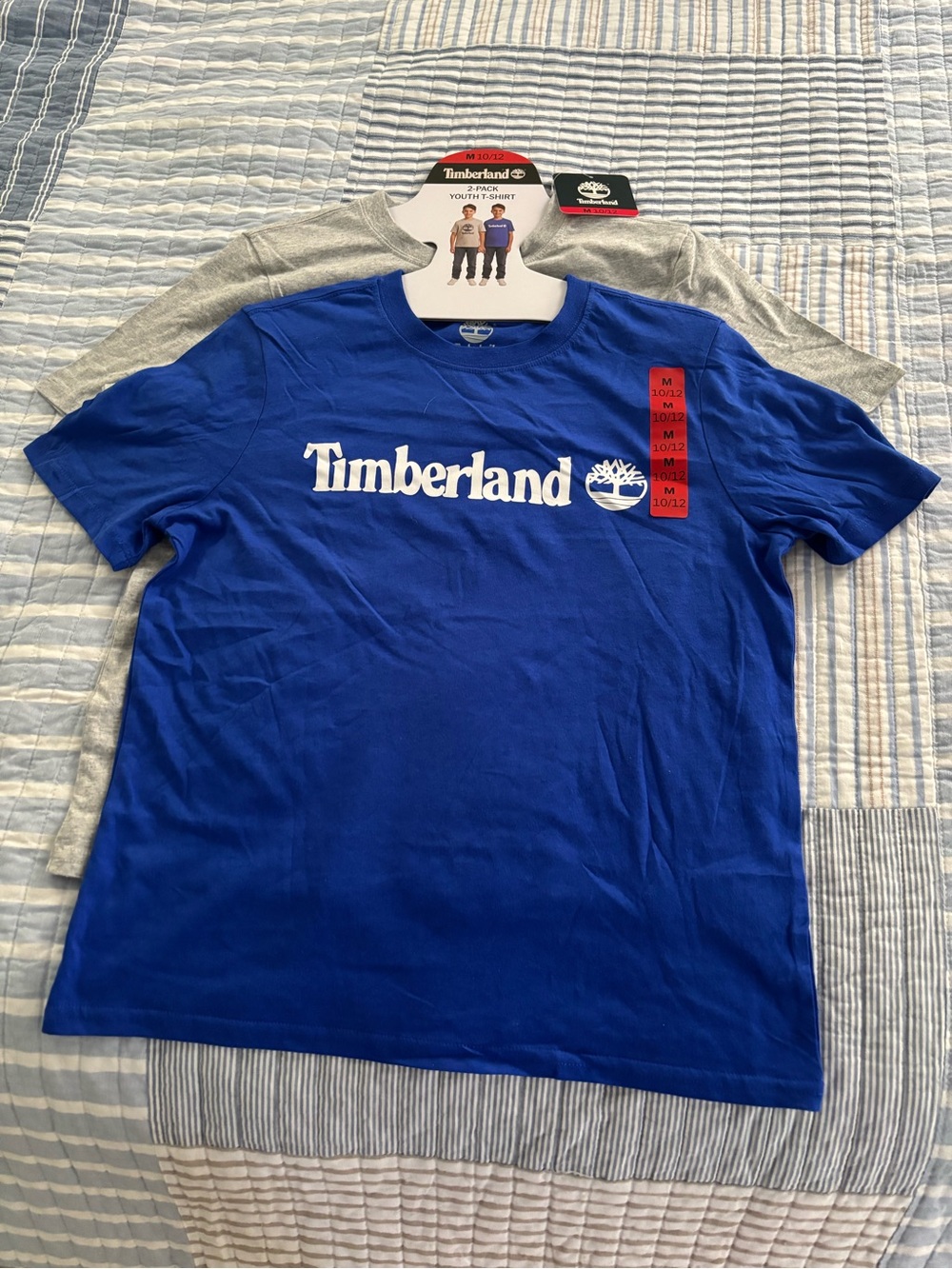 NWT Timberland Youth Boys 2-Pack T-Shirts Size M (10/12) Blue/Gray